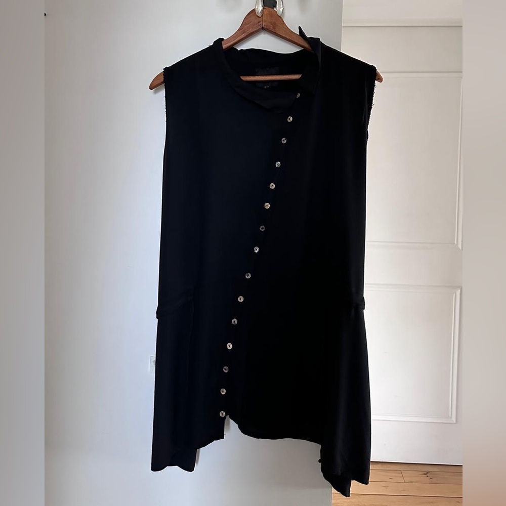 Lurdes Bergada Black Diagonal Button Down Tunic Dress with Silver Buttons